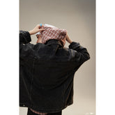 Unisex Jacket Black Denim Jacket Men and Women Lapel Loose Overalls